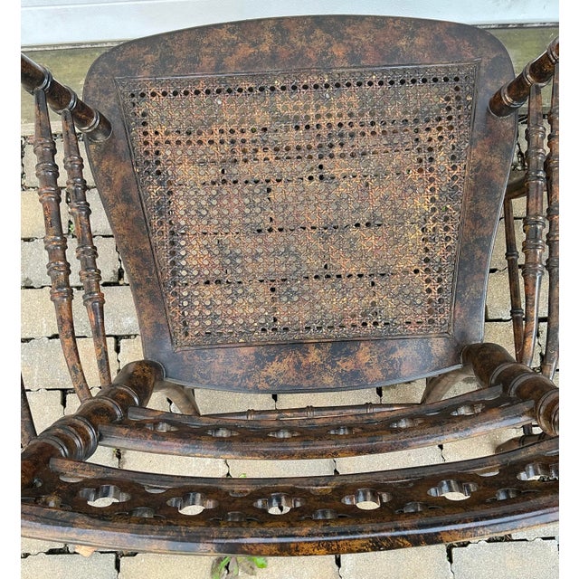 Brown Pair of Regency Style Faux-Bamboo Faux-Painted Caned Seat Arm Chairs by Baker Furniture. For Sale - Image 8 of 12