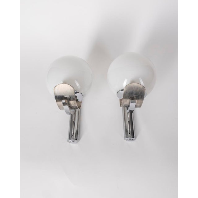 1980s Vintage Italian Wall Lamps in Metal and Glass, Set of 2 For Sale - Image 5 of 8