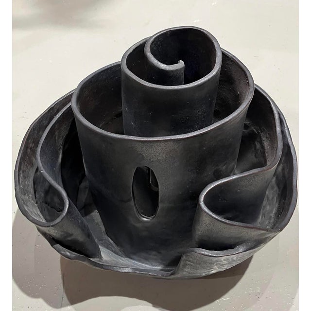 Monumental 1970s Brutalist Signed Studio Pottery Spiral Sculpture Vessel For Sale - Image 13 of 13