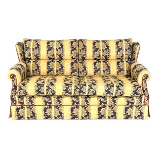 Fine English Peter Guild Fabric Upholstered Rolled Arm Loveseat For Sale