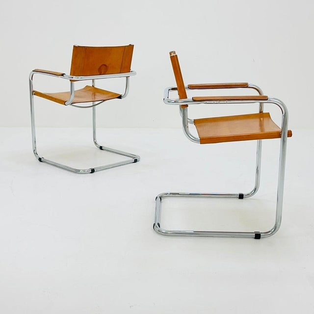 Bauhaus Mid-Century Bauhaus Cognac Armchair by Mart Stam and Marcel Brauer for Fasem, 1980s For Sale - Image 3 of 11