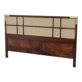 Mid Century Asian Influenced Queen Size Cane Back Headboard For Sale