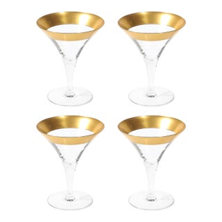 Set of Four 22 Karat Gold Gilt Rimmed Martini Glasses by Dorothy Thorpe For Sale