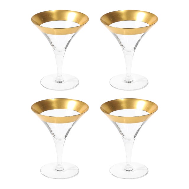 Set of Four 22 Karat Gold Gilt Rimmed Martini Glasses by Dorothy Thorpe For Sale
