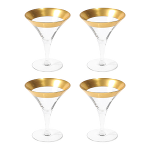 Set of Four 22 Karat Gold Gilt Rimmed Martini Glasses by Dorothy Thorpe