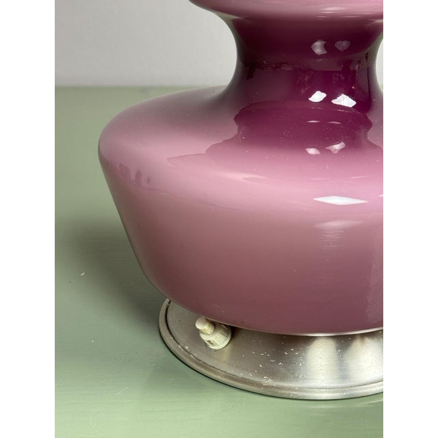 Mid-Century Belgian Purple Opaline Glass Table Lamp with Floral Shade from Glasfabriek De Rupel, Belgium, 1960s For Sale - Image 6 of 16