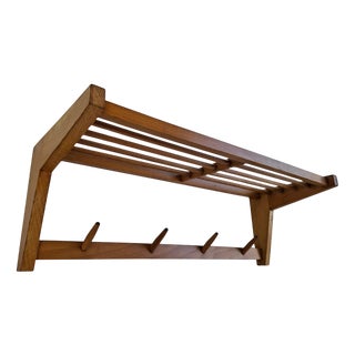 Mid-Century Modern Czechoslovak Wooden Wall Coat Rack with Shelf, 1970 For Sale