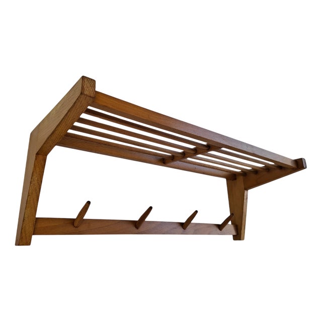 Mid-Century Modern Czechoslovak Wooden Wall Coat Rack with Shelf, 1970 For Sale