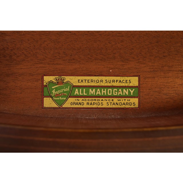 Brown Imperial Furniture French Regency Louis XVI Mahogany and Inlaid Marquetry Demilune Cabinet, Newly Refinished For Sale - Image 8 of 14