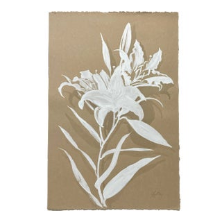 White Lily, Original Gouache Painting by Gretchen Kelly For Sale