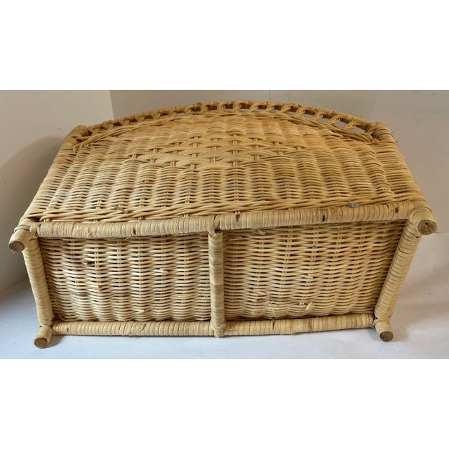 Tan Vintage Natural Wicker Magazine Rack Basket For Sale - Image 8 of 9