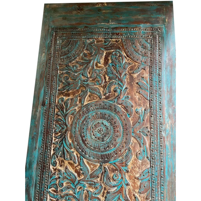 Mid-Century Modern Midcentury Vintage Carved Lotus Mandala Door – Brass Stud Accents Huge Library Door 100 For Sale - Image 3 of 7