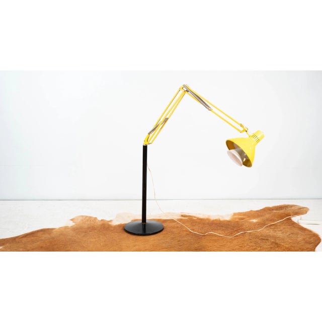 Vintage Luxo Yellow Architect Task Floor Lamp W/ Standing Base For Sale In Boston - Image 6 of 17