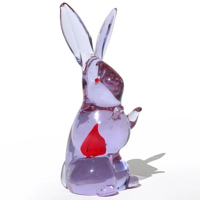 Cenedese Cenedese Murano Antonio Da Ros Alexandrite Purple Red Heart Vintage Italian Art Glass Rabbit Figurine For Sale - Image 4 of 7