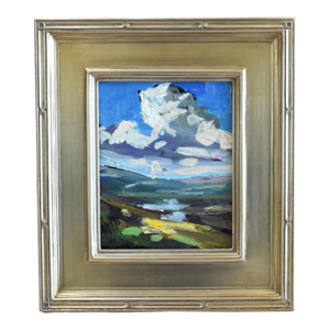 Original William Hawkins Clouds & Landscape Oil Painting Including the Antiqued Silver Wood Frame