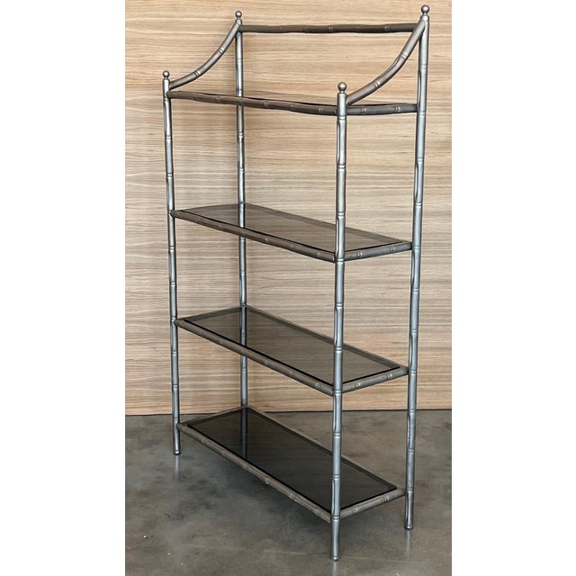 Mid-Century Modern Mid 20th Century Faux Bamboo Etagere with Four Shelves and Mate Chrome Finished For Sale - Image 3 of 18