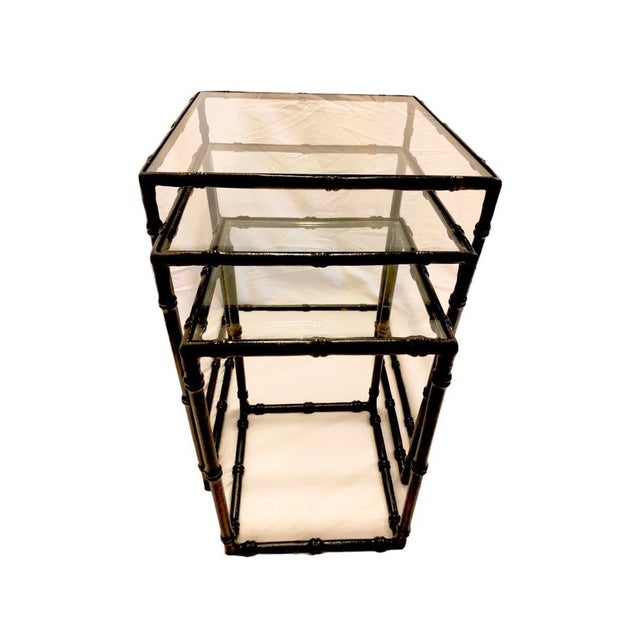 Mid-Century Modern Faux Bamboo Nesting Tables - Set of 3 For Sale - Image 4 of 5