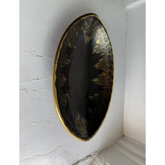 Mid 20th Century German Ceramic Bowl With Black Glaze & Gold Rim Detail For Sale In New York - Image 6 of 10