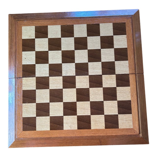 1970's Foldable Wooden Chess Set With Wood Pieces For Sale