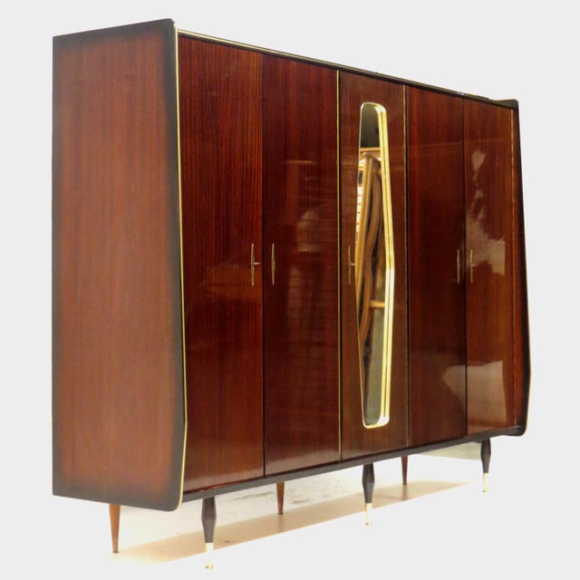 1960s Large Mid-Century Modern Teak 5-Door Wardrobe with Mirror, 1960s For Sale - Image 5 of 7