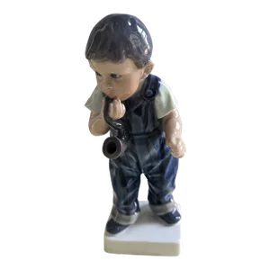 Vintage Royal Copenhagen Dahl Jensen Porcelain Figurine Boy With Pipe 1027
