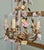 French Gilt Toleware and Floral Ceramic 6-Branch Chandelier, 1930s For Sale - Image 3 of 8