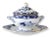 Antique English tureen with matching under tray, dating to circa 1880. This exquisite piece features an intricate blue...