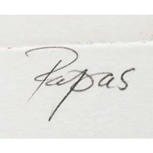 Impressionist William Papas "Down Town" Signed Numbered Hand Colored Etching For Sale - Image 3 of 3