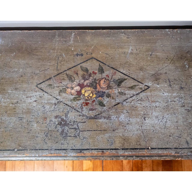 19th Century Paint Decorated Blanket Chest With Later Nautical Ship Painting For Sale - Image 10 of 16