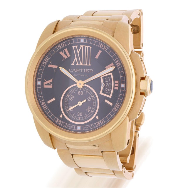 Cartier Calibre De Cartier W7100040 Chocolate Dial 18k Rose Gold Watch Full Set For Sale - Image 12 of 18