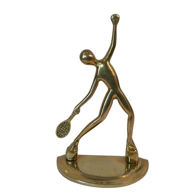 Mid Century Modern Abstract Brass Tennis Player Bookend Set of 2 For Sale - Image 13 of 14