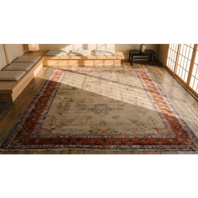 Late 19th Century Fine Rare Ivory Background Color Antique Persian Sarouk Farahan Allover Rug For Sale - Image 5 of 7