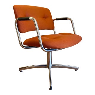 1970s Vintage Orange & Chrome Arm Chair For Sale