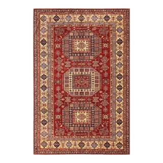Southwestern Super Kazak Red/Tan Wool Rug - 6'8'' X 9'11'' For Sale