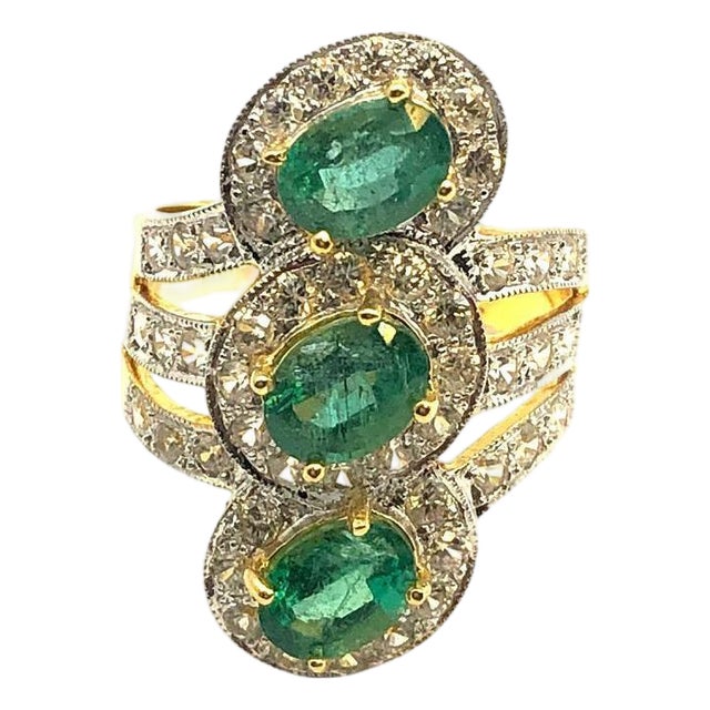 Bochic "Orient" Natural Emerald & Topaz Cocktail Ring Set In 18K Gold & Silver For Sale