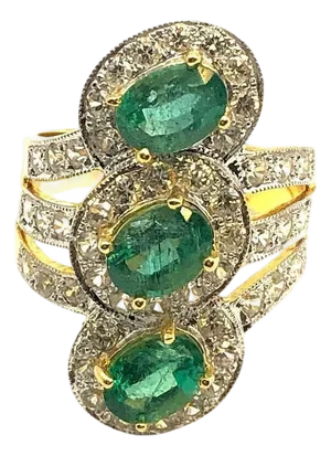Bochic "Orient" Natural Emerald & Topaz Cocktail Ring Set In 18K Gold & Silver