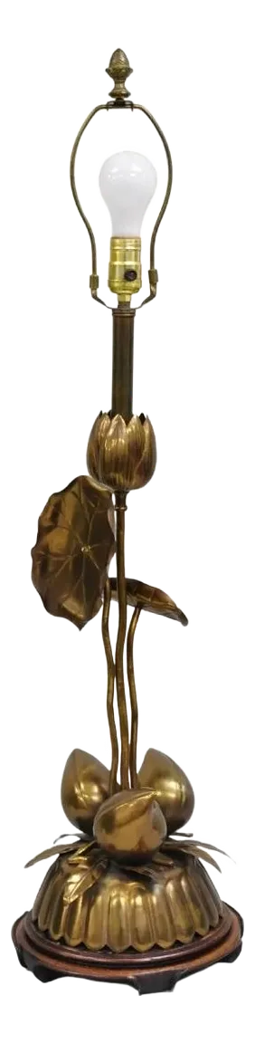 Vintage Chinese Bronze Fruit & Lotus Vine Leaf Chinoiserie Table Lamp