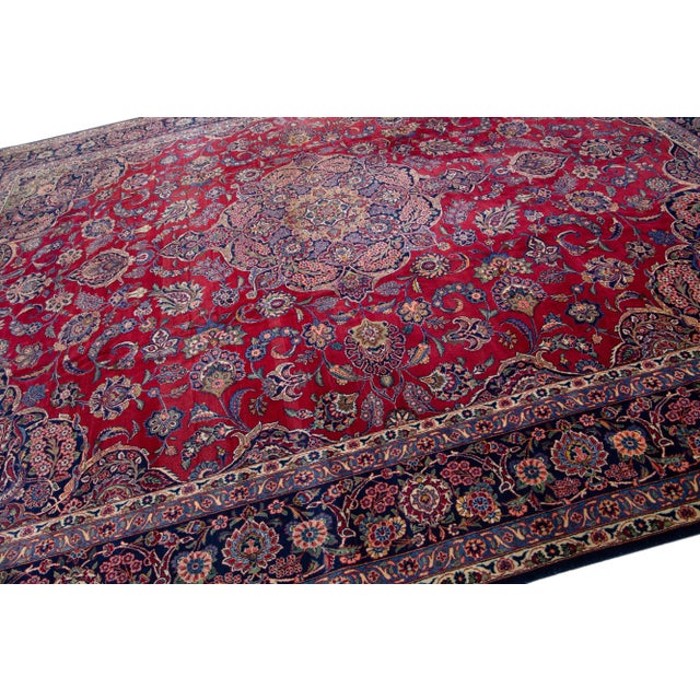 1960s Medallion Antique Persian Kashan Handmade Wool Rug in Red For Sale In New York - Image 6 of 7