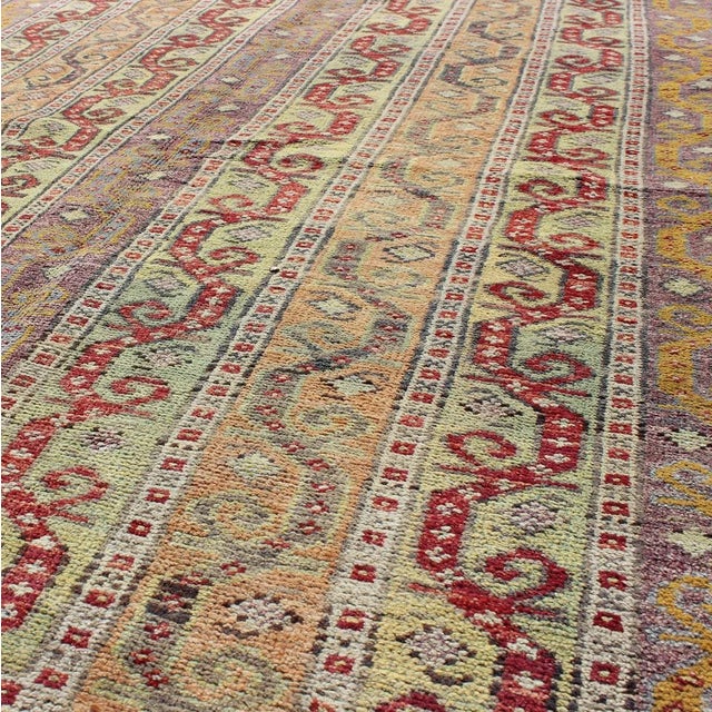 Mid 20th Century Antique Turkish Rug With Vertical Stripe Design in Light Green, Red, Light Orange and Purple For Sale - Image 5 of 7