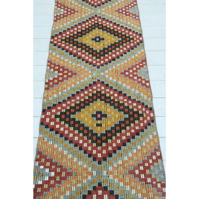 1960's Handmade Embroidered Kilim Runner - 29"x132" For Sale - Image 4 of 11