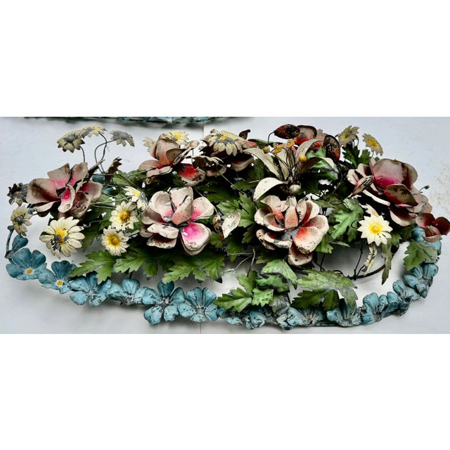 Green Italian Tole Floral Wall Sculptures, Pair, Circa 1950 For Sale - Image 8 of 15