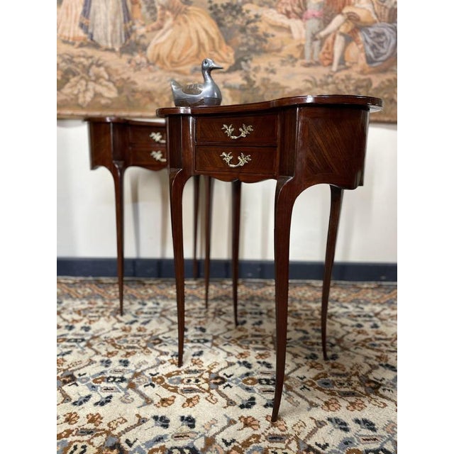 Kidney Shaped Mahogany Veneer Nightstands, Set of 2 For Sale - Image 5 of 5