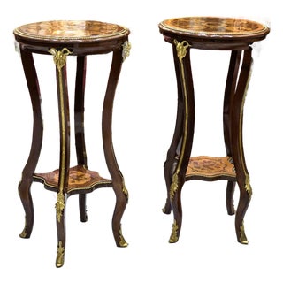 French Side Table – Brown Tone With Gold Leaf Accents For Sale