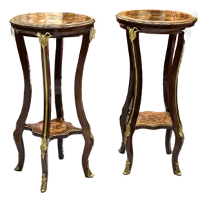 French Side Table – Brown Tone With Gold Leaf Accents