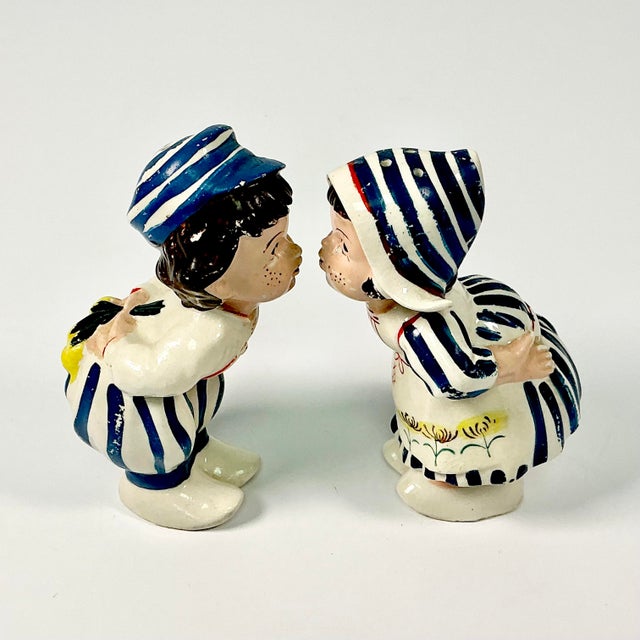 1930s Boho Chic Danish Kissing Dutch Kids Salt & Pepper Shakers - A Pair. For Sale - Image 4 of 10