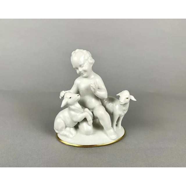 Vintage Porcelain Figurine of Cherub with Lambs from Gerold & Co. Tettau, Bavaria, Germany, 1960s For Sale - Image 3 of 9