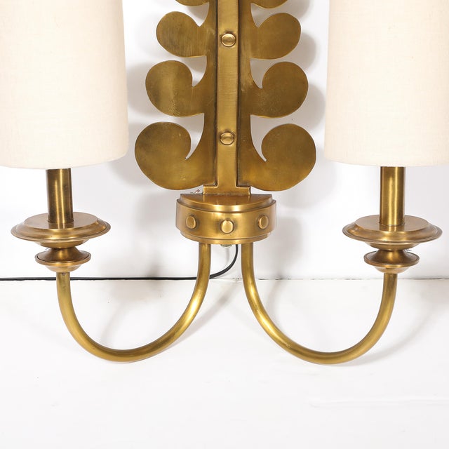 Brass Mid 20th Century Mid-Century Modern Brass Two-Arm Sconces W/ Sculptural Volute Motif - a Pair For Sale - Image 8 of 18