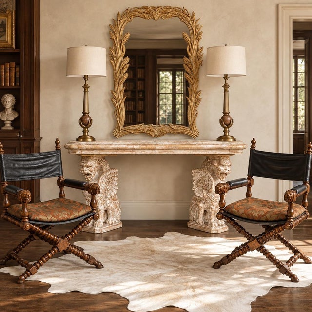 Campaign Style Leather Carved Bobbin X-Frame Director Chairs Att. Marge Carson - Pair For Sale In Atlanta - Image 6 of 6