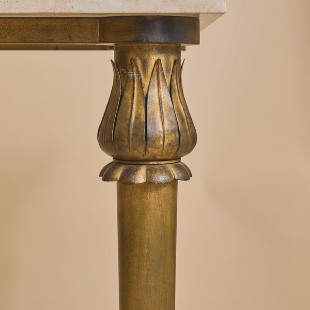 Gold Early 20th Century French Bronze + Travertine Console From A Historic Parisian Hotel For Sale - Image 8 of 12