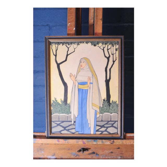 G Hastain, Catholic Nun, 1927, Watercolor, Framed For Sale